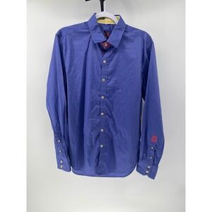 Robert Graham Mens Blue Cotton Long Sleeve Button Down Shirt Tailored Fit Large